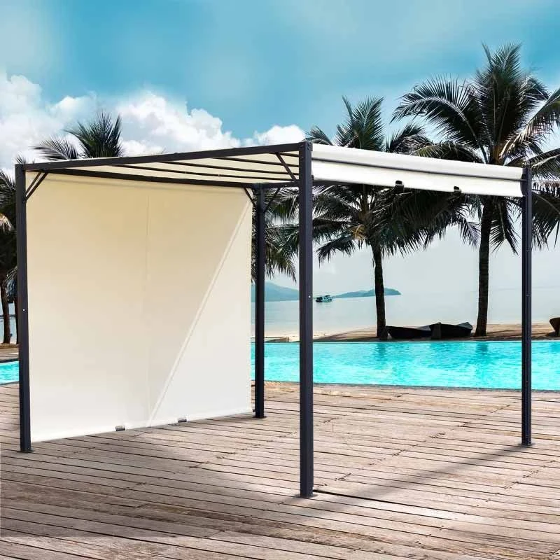 Outsunny 3 X 3m Outdoor Metal Retractable Pergola Gazebo Canopy - Cream White & Black - 84C-063CW 10 Outsunny 3 X 3m Outdoor Metal Retractable Pergola Gazebo Canopy - Cream White & Black - 84C-063CW - Image 10