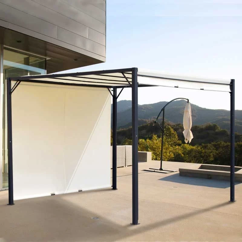 Outsunny 3 X 3m Outdoor Metal Retractable Pergola Gazebo Canopy - Cream White & Black - 84C-063CW 1 Outsunny 3 X 3m Outdoor Metal Retractable Pergola Gazebo Canopy - Cream White & Black - 84C-063CW