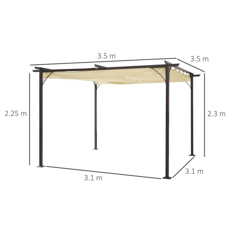 Outsunny 3.5 X 3.5m Outdoor Metal Retractable Pergola Gazebo Awning - Black & Beige - 84C-092 2 Outsunny 3.5 X 3.5m Outdoor Metal Retractable Pergola Gazebo Awning - Black & Beige - 84C-092 - Image 2