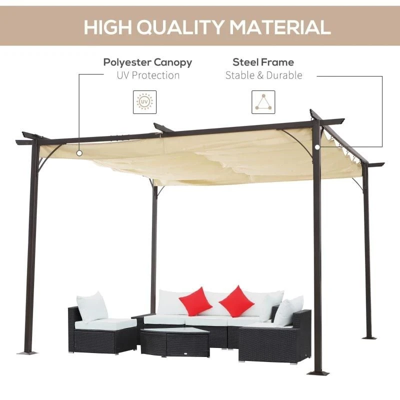 Outsunny 3.5 X 3.5m Outdoor Metal Retractable Pergola Gazebo Awning - Black & Beige - 84C-092 4 Outsunny 3.5 X 3.5m Outdoor Metal Retractable Pergola Gazebo Awning - Black & Beige - 84C-092 - Image 4