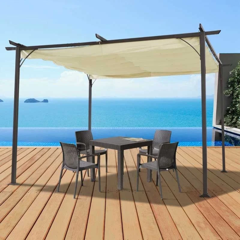 Outsunny 3.5 X 3.5m Outdoor Metal Retractable Pergola Gazebo Awning - Black & Beige - 84C-092 10 Outsunny 3.5 X 3.5m Outdoor Metal Retractable Pergola Gazebo Awning - Black & Beige - 84C-092 - Image 10