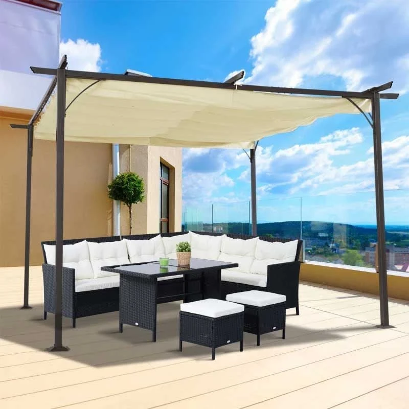 Outsunny 3.5 X 3.5m Outdoor Metal Retractable Pergola Gazebo Awning - Black & Beige - 84C-092 1 Outsunny 3.5 X 3.5m Outdoor Metal Retractable Pergola Gazebo Awning - Black & Beige - 84C-092