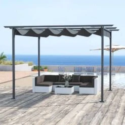 Outsunny 3.5 X 3.5m Metal Retractable Pergola Gazebo Awning Outdoor Canopy - Black & Grey - 84C-092GY -OUTSUNNY Sales Shop o u outsunny 84c 092gy outdoor