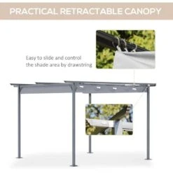 Outsunny 3.5 X 3.5m Metal Retractable Pergola Gazebo Awning Outdoor Canopy - Black & Grey - 84C-092GY -OUTSUNNY Sales Shop o u outsunny 84c 092gy retractable