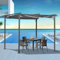 Outsunny 3 X 3m Metal Pergola Gazebo Awning Retractable Canopy - Grey - 84C-093GY