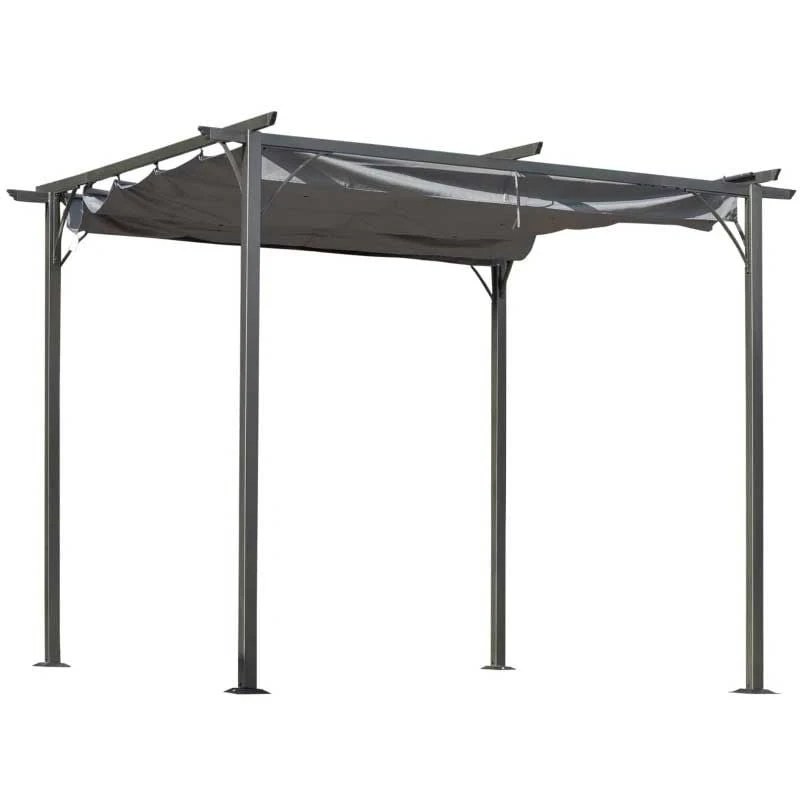 Outsunny 3 X 3m Metal Pergola Gazebo Awning Retractable Canopy - Grey - 84C-093GY 3 Outsunny 3 X 3m Metal Pergola Gazebo Awning Retractable Canopy - Grey - 84C-093GY - Image 3