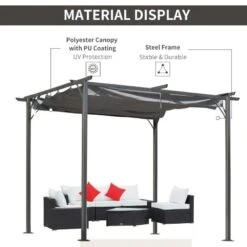 Outsunny 3 X 3m Metal Pergola Gazebo Awning Retractable Canopy - Grey - 84C-093GY 13 Outsunny 3 X 3m Metal Pergola Gazebo Awning Retractable Canopy - Grey - 84C-093GY -OUTSUNNY Sales Shop o u outsunny 84c 093gy materials