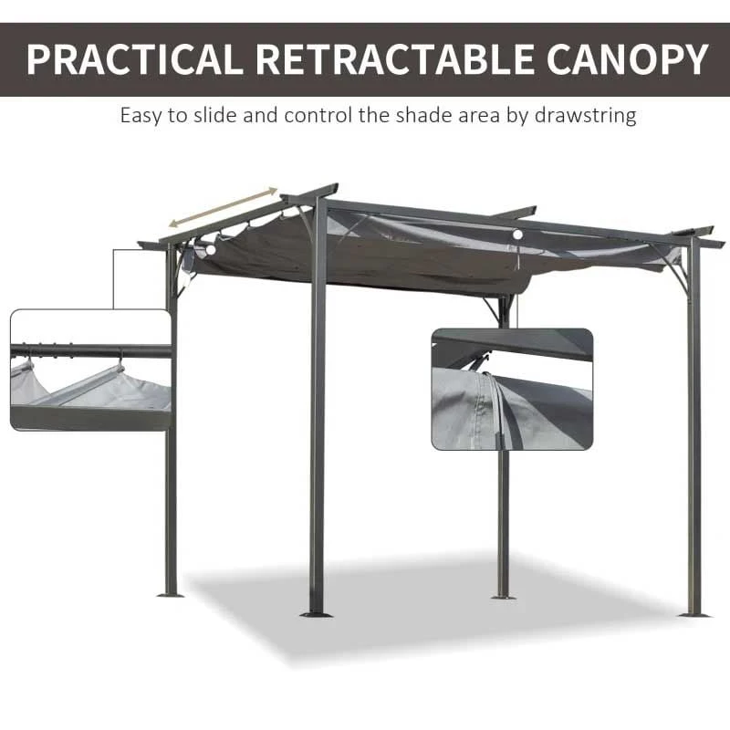 Outsunny 3 X 3m Metal Pergola Gazebo Awning Retractable Canopy - Grey - 84C-093GY 5 Outsunny 3 X 3m Metal Pergola Gazebo Awning Retractable Canopy - Grey - 84C-093GY - Image 5