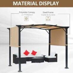 Outsunny 2.96 X 2.45 X 2.3m Outdoor Retractable Pergola Gazebo With 2 Adjustable Sides - Khaki - 84C-124 -OUTSUNNY Sales Shop o u outsunny 84c 124 material