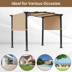 Outsunny 2.96 X 2.45 X 2.3m Outdoor Retractable Pergola Gazebo With 2 Adjustable Sides - Khaki - 84C-124 -OUTSUNNY Sales Shop o u outsunny 84c 124 uses