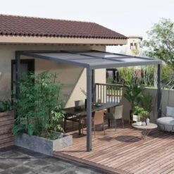 Outsunny 4 X 3m Outdoor Hardtop Pergola Gazebo - Transparent & Black - 84C-178