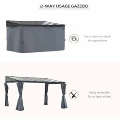 Outsunny 4 X 3m Outdoor Hardtop Pergola Gazebo With Polycarbonate Roof & Curtains - Grey - 84C-191 -OUTSUNNY Sales Shop o u outsunny 84c 191 gazebo