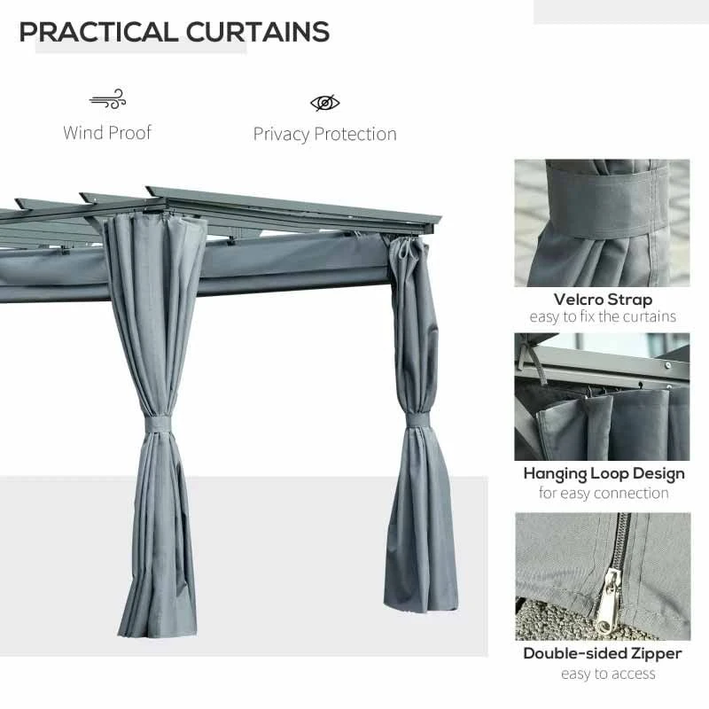 Outsunny 3.6 X 3m Retractable Pergola Gazebo Garden Canopy With Curtains - Dark Grey - 84C-199 5 Outsunny 3.6 X 3m Retractable Pergola Gazebo Garden Canopy With Curtains - Dark Grey - 84C-199 - Image 5