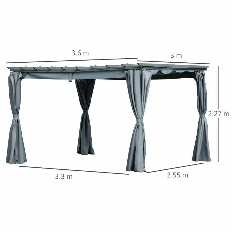 Outsunny 3.6 X 3m Retractable Pergola Gazebo Garden Canopy With Curtains - Dark Grey - 84C-199 2 Outsunny 3.6 X 3m Retractable Pergola Gazebo Garden Canopy With Curtains - Dark Grey - 84C-199 - Image 2