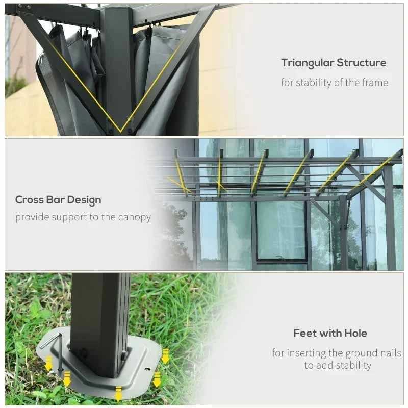 Outsunny 3.6 X 3m Retractable Pergola Gazebo Garden Canopy With Curtains - Dark Grey - 84C-199 6 Outsunny 3.6 X 3m Retractable Pergola Gazebo Garden Canopy With Curtains - Dark Grey - 84C-199 - Image 6