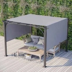 Outsunny 3 X 3m Outdoor Garden Pergola Gazebo With Retractable Canopy - Balck & Grey - 84C-282GY