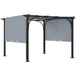 Outsunny 3 X 3m Outdoor Garden Pergola Gazebo With Retractable Canopy - Balck & Grey - 84C-282GY -OUTSUNNY Sales Shop o u outsunny 84c 282gy full3