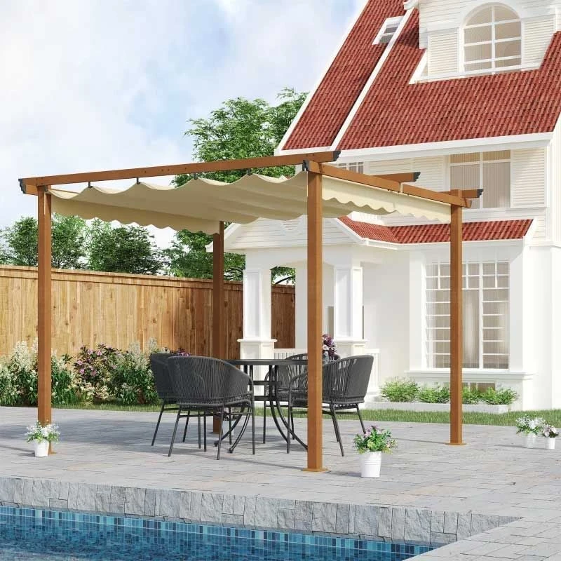Outsunny 3 X 3m Retractable Pergola Gazebo Canopy With Aluminium Frame - Khaki - 84C-287V00KK 1 Outsunny 3 X 3m Retractable Pergola Gazebo Canopy With Aluminium Frame - Khaki - 84C-287V00KK