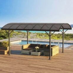 Outsunny 5 X 3m Hardtop Pergola Gazebo Pavilion With PC Roof For Gardens & Carport - Brown - 84C-310