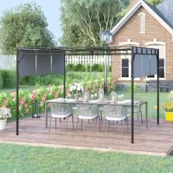 Outsunny 3 X 3m Garden Steel Pergola Gazebo With Retractable Roof - Dark Grey & Black - 84C-330CG -OUTSUNNY Sales Shop o u outsunny 84c 330cg outdoor