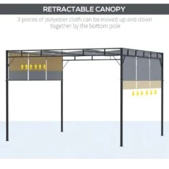 Outsunny 3 X 3m Garden Steel Pergola Gazebo With Retractable Roof - Dark Grey & Black - 84C-330CG -OUTSUNNY Sales Shop o u outsunny 84c 330cg retractable