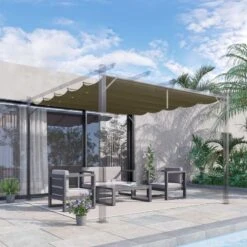 Outsunny 3 X 3m Retractable Pergola Gazebo Replacement Canopy Cover - Tan - 84C-372V00TN