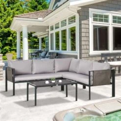 Outsunny 4 Piece Garden Furniture Set - Grey/Black - 84G-049V70LG -OUTSUNNY Sales Shop o u outsunny 84g 049v70lg lifestyle