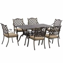 Outsunny 6-Seater Patio Aluminum Dining Table & Cushion Chair Set - Bronze - 84G-050V70BN -OUTSUNNY Sales Shop o u outsunny 84g 050v70bn full set