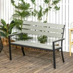 Outsunny 2 Seater Steel Frame Garden Bench - Grey - 84G-054V00GY