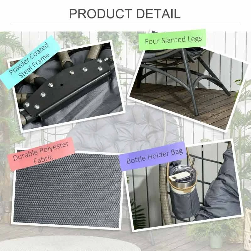 Outsunny Folding Rattan Egg Chair Freestanding - Grey - 84G-057V71GY 8 Outsunny Folding Rattan Egg Chair Freestanding - Grey - 84G-057V71GY - Image 8