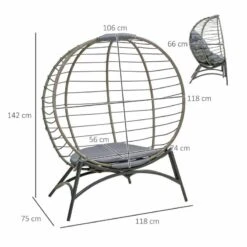 Outsunny Folding Rattan Egg Chair Freestanding - Grey - 84G-057V71GY 18 Outsunny Folding Rattan Egg Chair Freestanding - Grey - 84G-057V71GY -OUTSUNNY Sales Shop o u outsunny 84g 057v71gy dimensions
