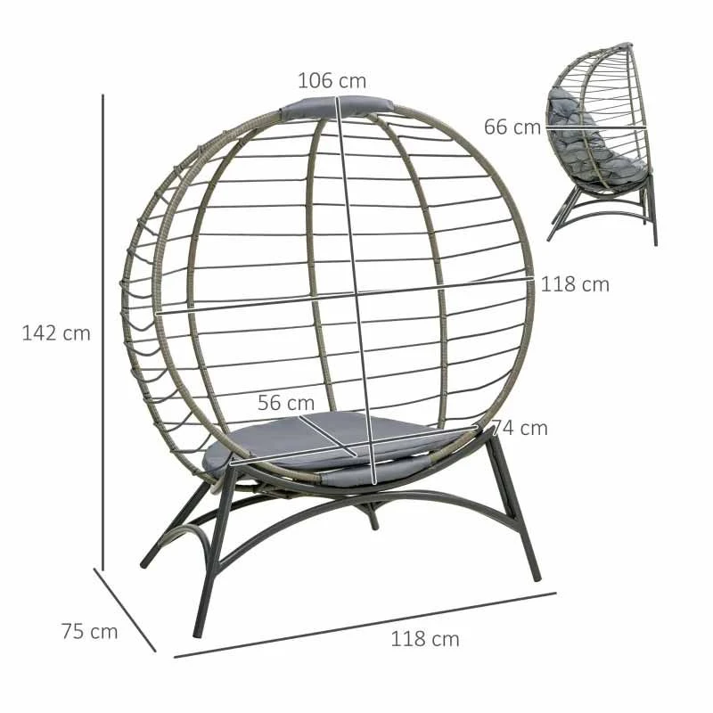 Outsunny Folding Rattan Egg Chair Freestanding - Grey - 84G-057V71GY 9 Outsunny Folding Rattan Egg Chair Freestanding - Grey - 84G-057V71GY - Image 9
