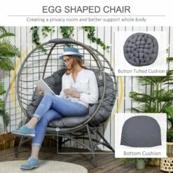Outsunny Folding Rattan Egg Chair Freestanding - Grey - 84G-057V71GY 19 Outsunny Folding Rattan Egg Chair Freestanding - Grey - 84G-057V71GY -OUTSUNNY Sales Shop o u outsunny 84g 057v71gy shape