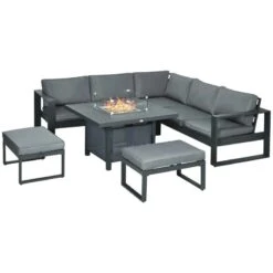 Outsunny 6 Piece Garden Furniture Set With Fire Pit Table - Grey - 84G-116V70GY -OUTSUNNY Sales Shop o u outsunny 84g 116v70gy 1