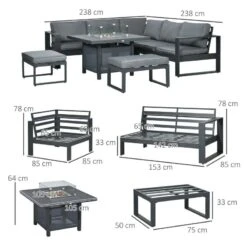Outsunny 6 Piece Garden Furniture Set With Fire Pit Table - Grey - 84G-116V70GY -OUTSUNNY Sales Shop o u outsunny 84g 116v70gy dimensions