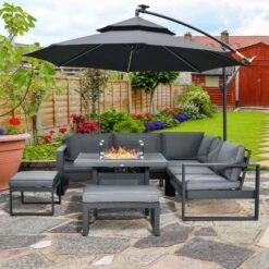 Outsunny 6 Piece Garden Furniture Set With Fire Pit Table - Grey - 84G-116V70GY -OUTSUNNY Sales Shop o u outsunny 84g 116v70gy lifestyle
