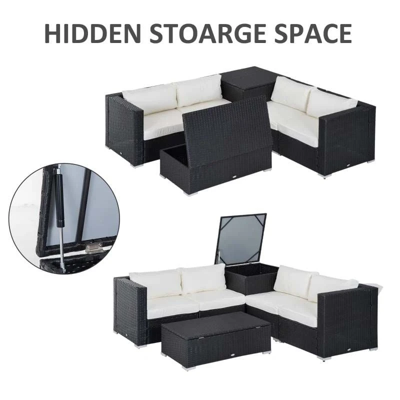 Outsunny 6 Piece Rattan Garden Furniture Set - Black / Beige - 860-006 5 Outsunny 6 Piece Rattan Garden Furniture Set - Black / Beige - 860-006 - Image 5