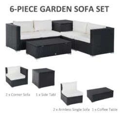 Outsunny 6 Piece Rattan Garden Furniture Set - Black / Beige - 860-006 16 Outsunny 6 Piece Rattan Garden Furniture Set - Black / Beige - 860-006 -OUTSUNNY Sales Shop o u outsunny 860 006 5