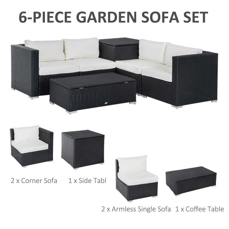 Outsunny 6 Piece Rattan Garden Furniture Set - Black / Beige - 860-006 7 Outsunny 6 Piece Rattan Garden Furniture Set - Black / Beige - 860-006 - Image 7