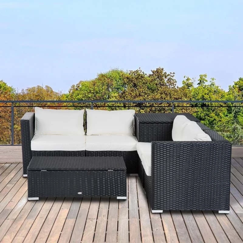 Outsunny 6 Piece Rattan Garden Furniture Set - Black / Beige - 860-006 10 Outsunny 6 Piece Rattan Garden Furniture Set - Black / Beige - 860-006 - Image 10