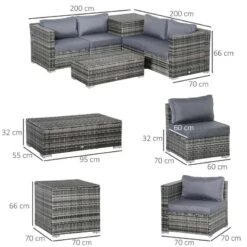Outsunny 6 Piece Rattan Garden Furniture Set - Grey - 860-006GY -OUTSUNNY Sales Shop o u outsunny 860 006gy dimensions