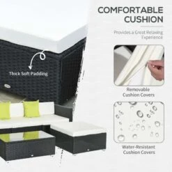 Outsunny 5 Piece Rattan Garden Furniture Set - Cream White/Black - 860-017BK -OUTSUNNY Sales Shop o u outsunny 860 017bk 3