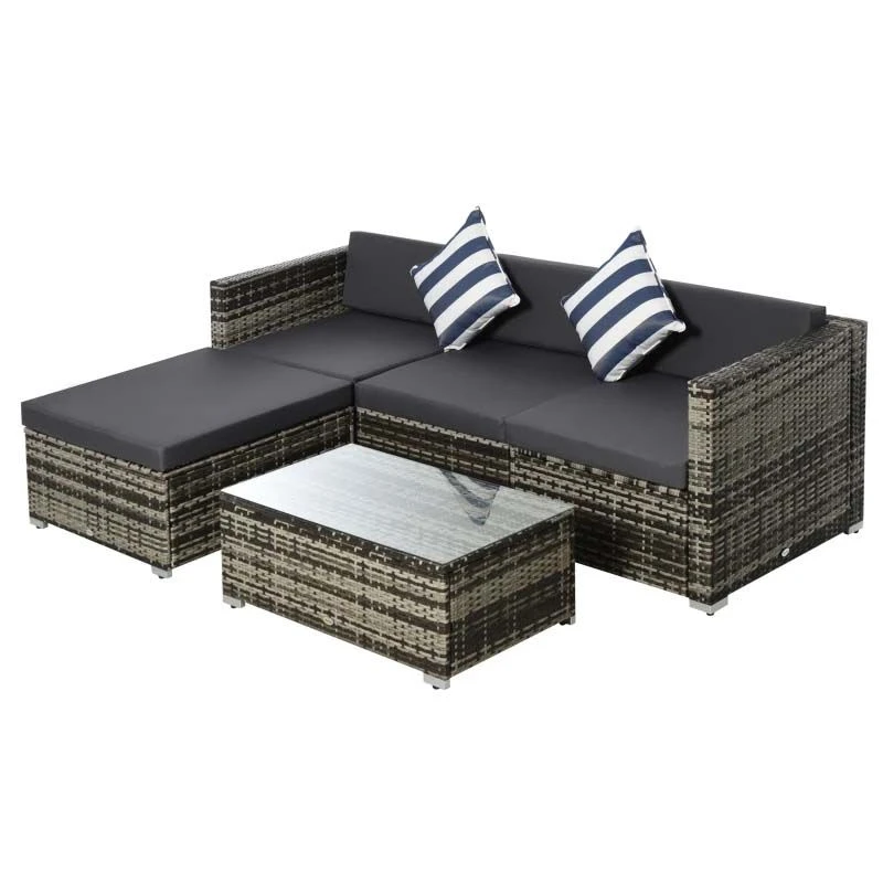 Outsunny 4-Seater Rattan Garden Furniture Set - Black/Grey - 860-017V70 2 Outsunny 4-Seater Rattan Garden Furniture Set - Black/Grey - 860-017V70 - Image 2