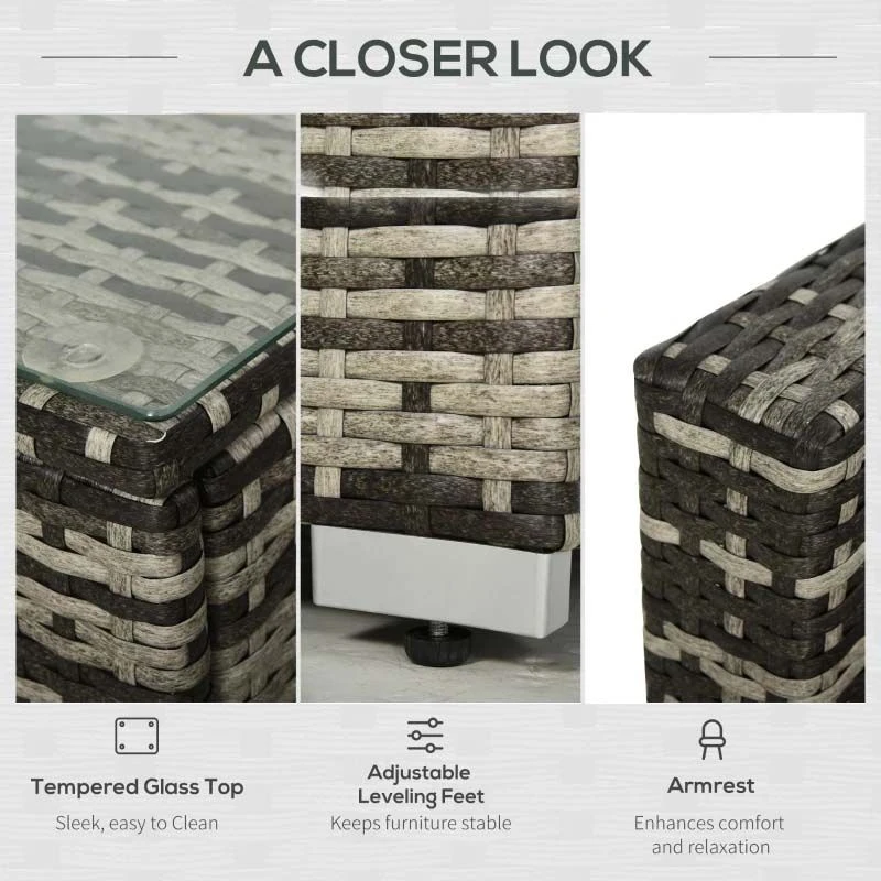 Outsunny 4-Seater Rattan Garden Furniture Set - Black/Grey - 860-017V70 6 Outsunny 4-Seater Rattan Garden Furniture Set - Black/Grey - 860-017V70 - Image 6