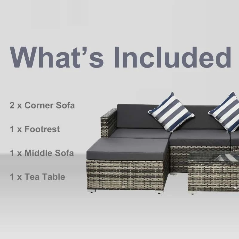 Outsunny 4-Seater Rattan Garden Furniture Set - Black/Grey - 860-017V70 7 Outsunny 4-Seater Rattan Garden Furniture Set - Black/Grey - 860-017V70 - Image 7