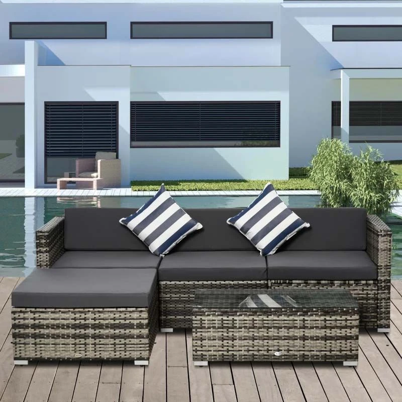 Outsunny 4-Seater Rattan Garden Furniture Set - Black/Grey - 860-017V70 1 Outsunny 4-Seater Rattan Garden Furniture Set - Black/Grey - 860-017V70