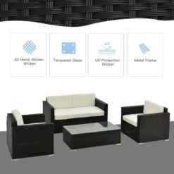 Outsunny 4-Seater Rattan Garden Furniture Set - Black - 860-024 -OUTSUNNY Sales Shop o u outsunny 860 024 2