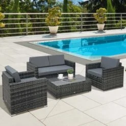 Outsunny 4-Seater Rattan Garden Furniture Set - Grey - 860-024GY