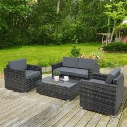 Outsunny 4-Seater Rattan Garden Furniture Set - Grey - 860-024GY -OUTSUNNY Sales Shop o u outsunny 860 024gy lifestyle