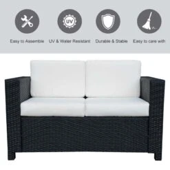 Outsunny Rattan 2 Seater Garden Sofa - Black/Cream - 860-031BK -OUTSUNNY Sales Shop o u outsunny 860 031bk 3